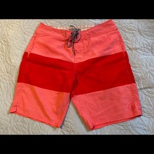 Volcom board shorts, red, size 34